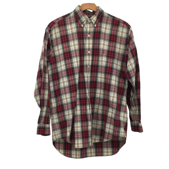 Ralph Lauren Green Red Plaid Blake Button Down Shirt Medium Cotton‎ Long Sleeve - Picture 1 of 11